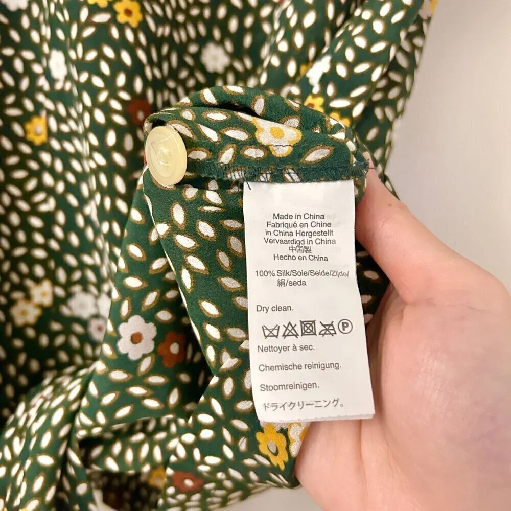 Madewell 100% Silk Button-Back Tie Tee in Dropleaf Floral in Forest Green Size S - Picture 7 of 9